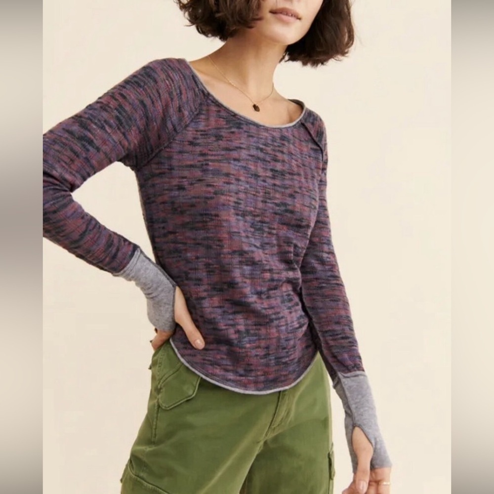 Free People We the Free spaced out long sleeve thermal in night combo small